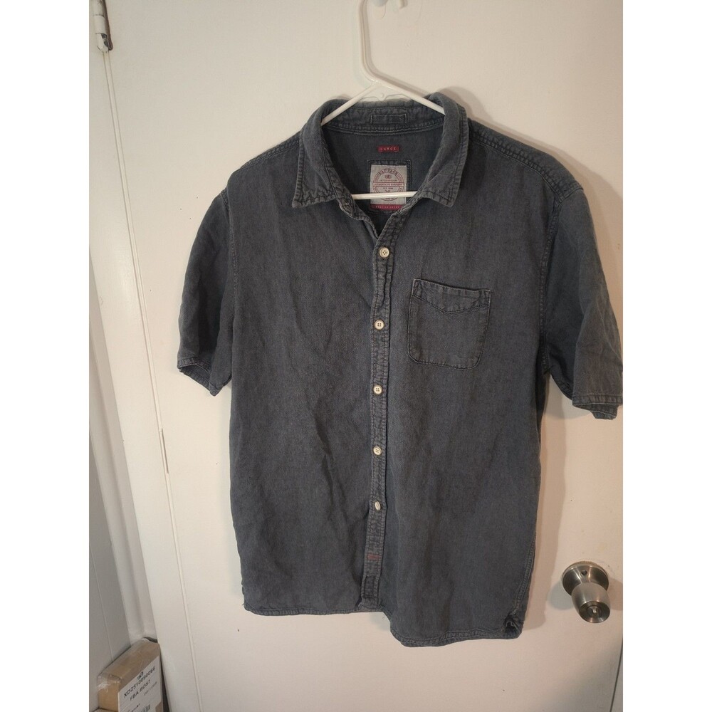 Fat Face UK Gray Linen Cotton Short Sleeve Button Shirt Mens L Coastal Preppy
